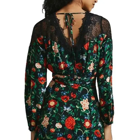 By Anthropologie Lacy V-Neck Mini Dress Women Size 4 Black - Picture 2 of 14